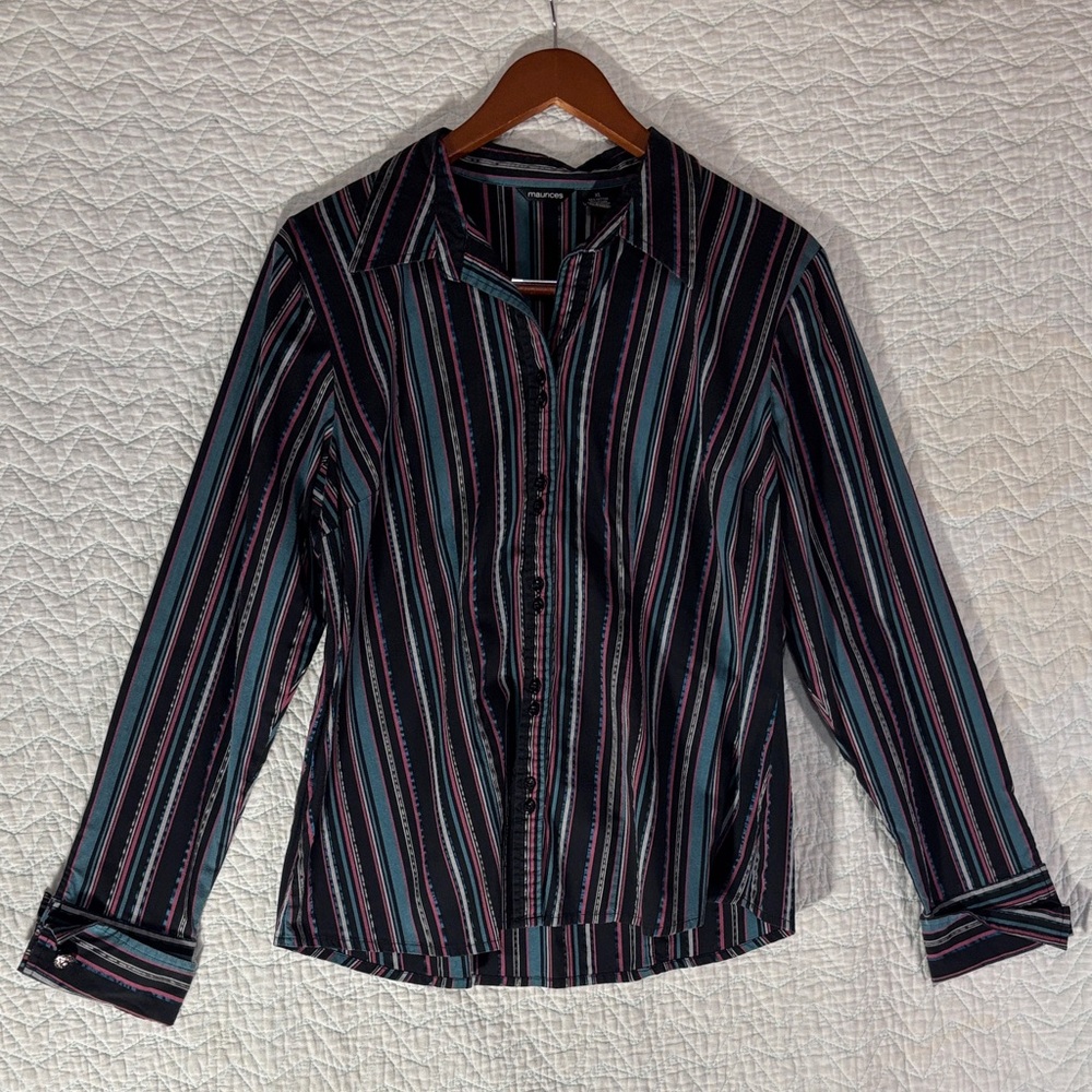 Maurices Black and Blue Striped Button Down Shirt